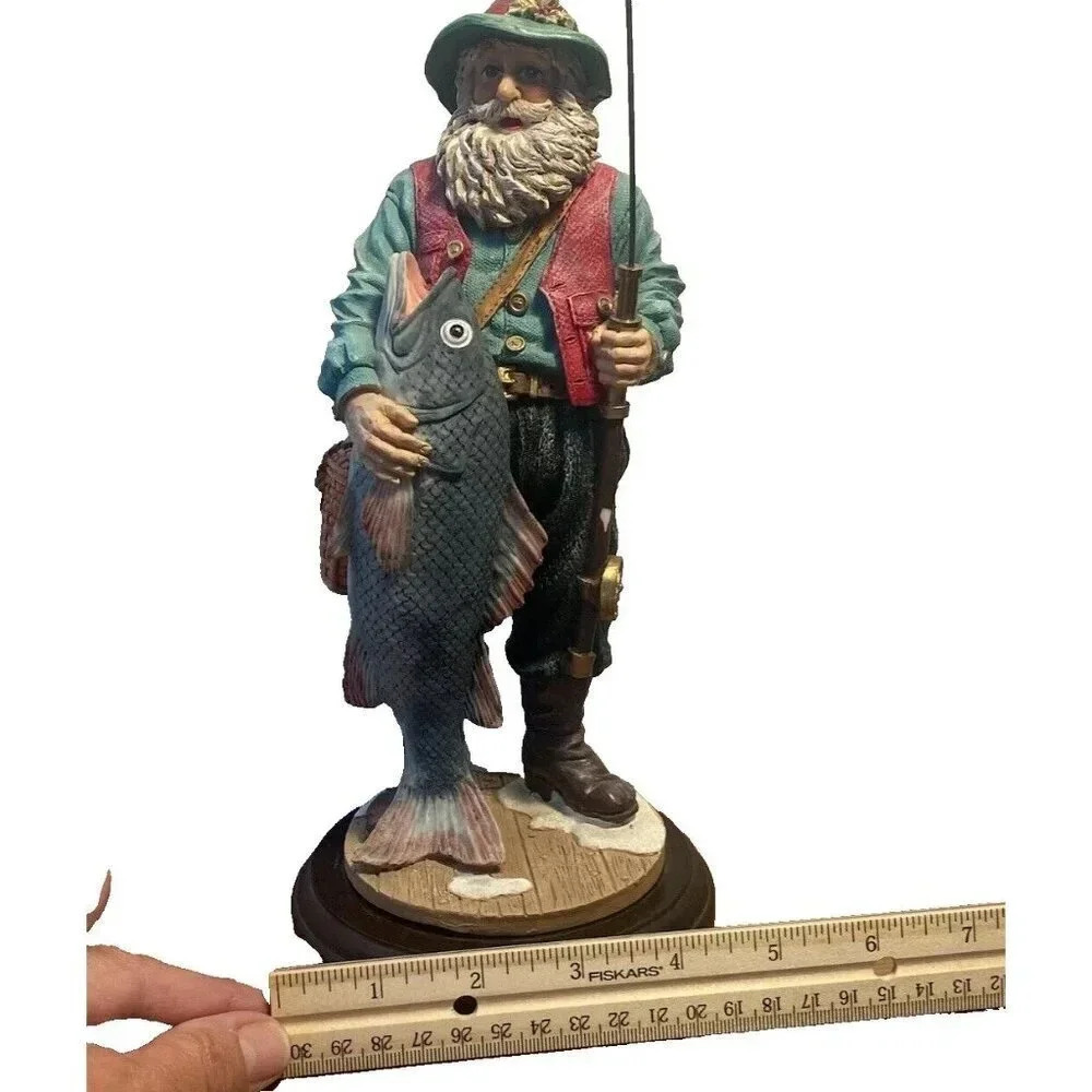 Vintage 1990's Fly Fishing Santa Jaimy 10in Resin Figurine with Big Catch - Picture 16 of 16